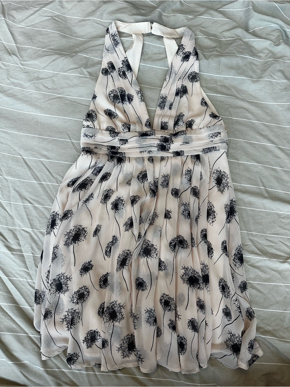 Women’s White Floral Halter Dress - Black Dandelion Print